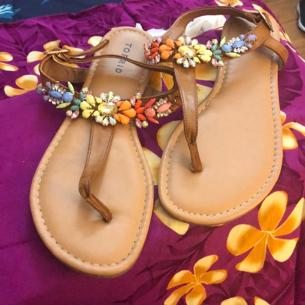 torrid Tan Sandals with Multicolor Gem Embellishments